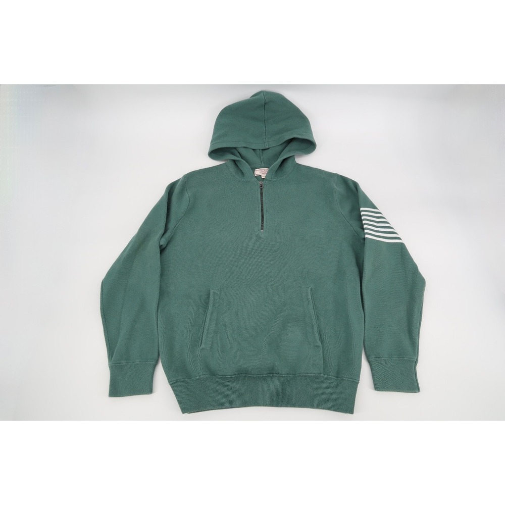 Wallace & Barnes Men's Large Half Zip Cotton Knit Sweater Hoodie Pullover‎ Green